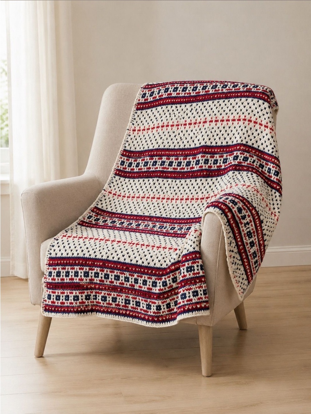 Nordic Fair Isle Hand
Knit Afghan 48" x 69"